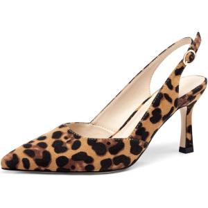 Women’s Slingback Kitten Heels Closed Pointed Toe Backless Wedding Party Dress Pumps Shoes(Leopard/Suede)