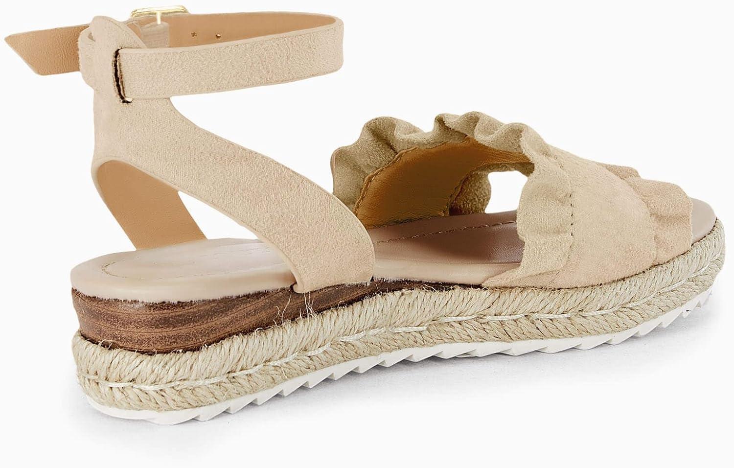 image:imageCoutgo Girls Espadrille Platform Sandals Ruffle Open Toe Ankle Buckle Strap Wedge Casual Summer Shoes for Kids ToddlersNude
