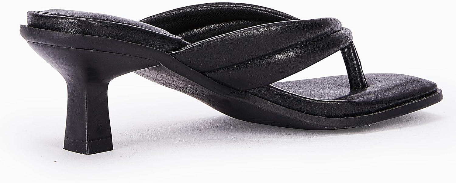 image:imageCoutgo Womens Kitten Heel Thong Sandals Flip Flops Slip On Square Open Toe Slippers Low Stacked Heeled MulesBlack