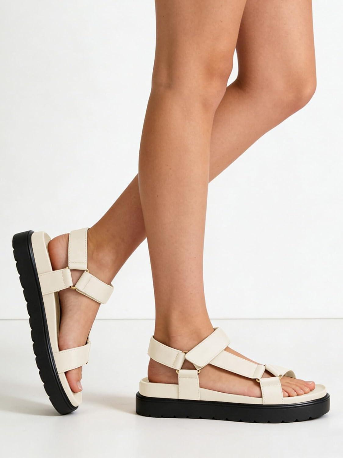 image:imageCoutgo Womens Platform Sandals Comfortable Open Toe Adjustable Strap Summer Vacation ShoesBeige