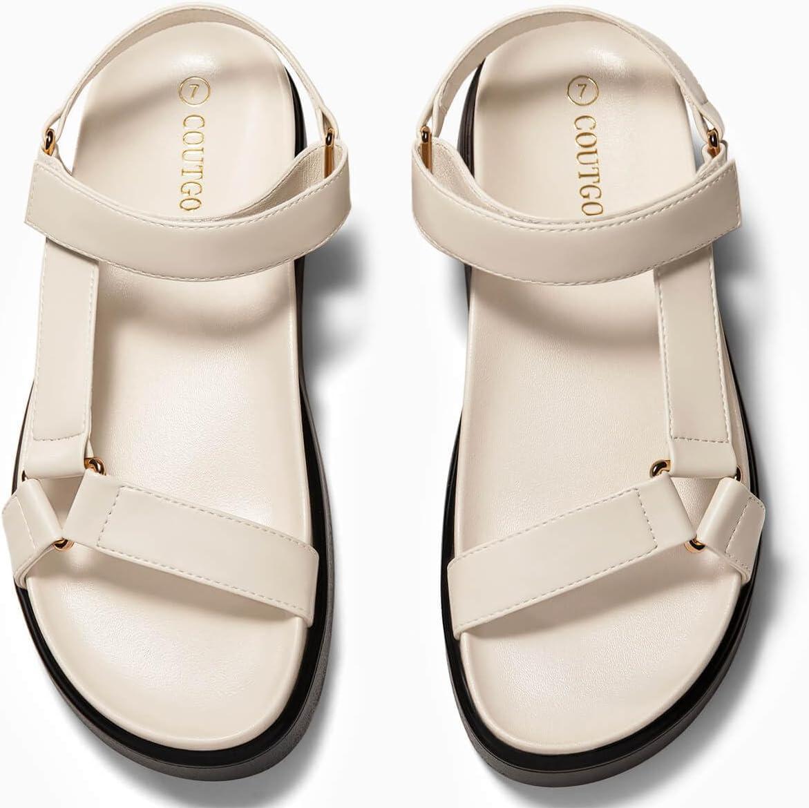 image:imageCoutgo Womens Platform Sandals Comfortable Open Toe Adjustable Strap Summer Vacation ShoesBeige