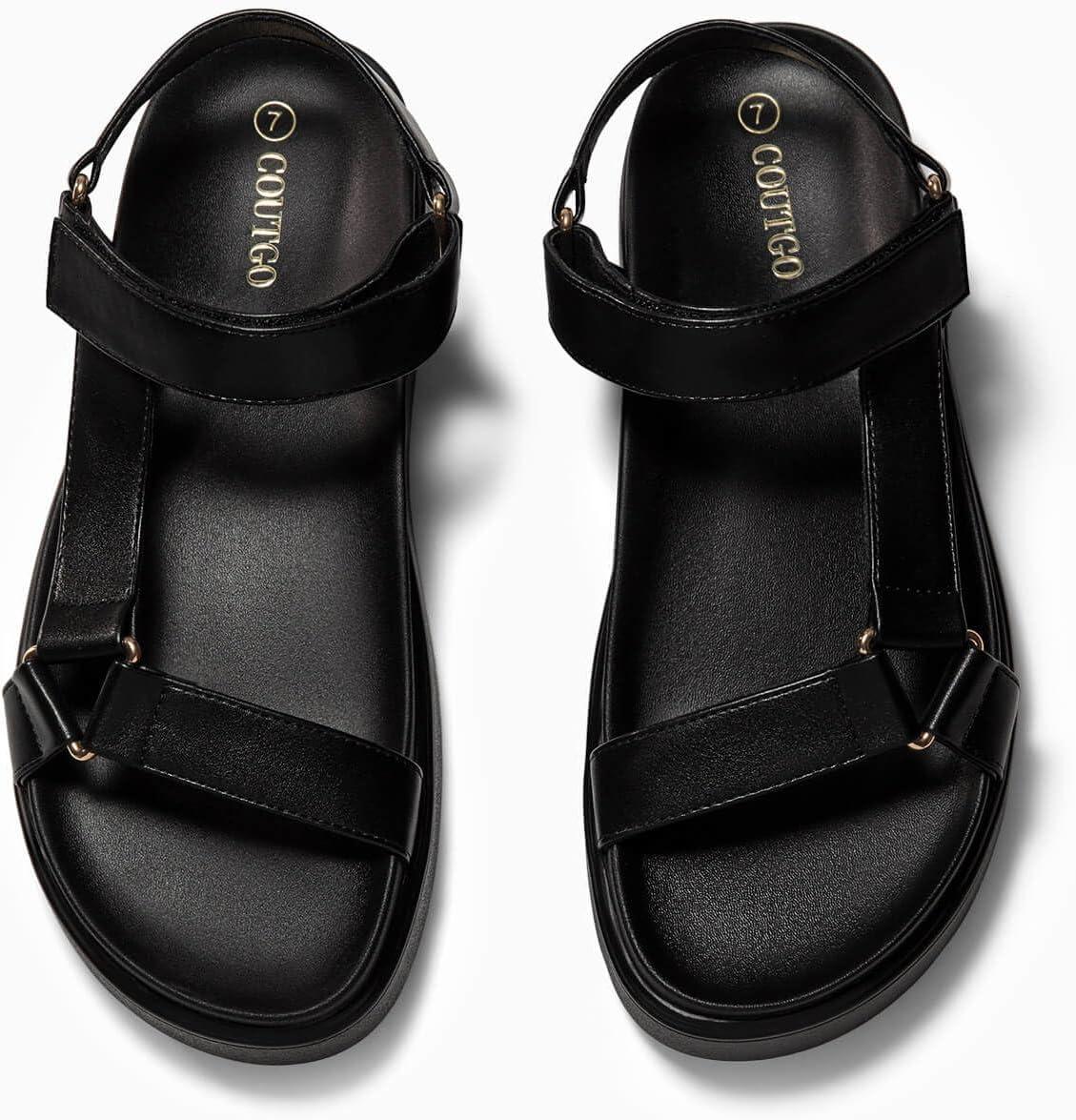 image:imageCoutgo Womens Platform Sandals Comfortable Open Toe Adjustable Strap Summer Vacation ShoesBlack