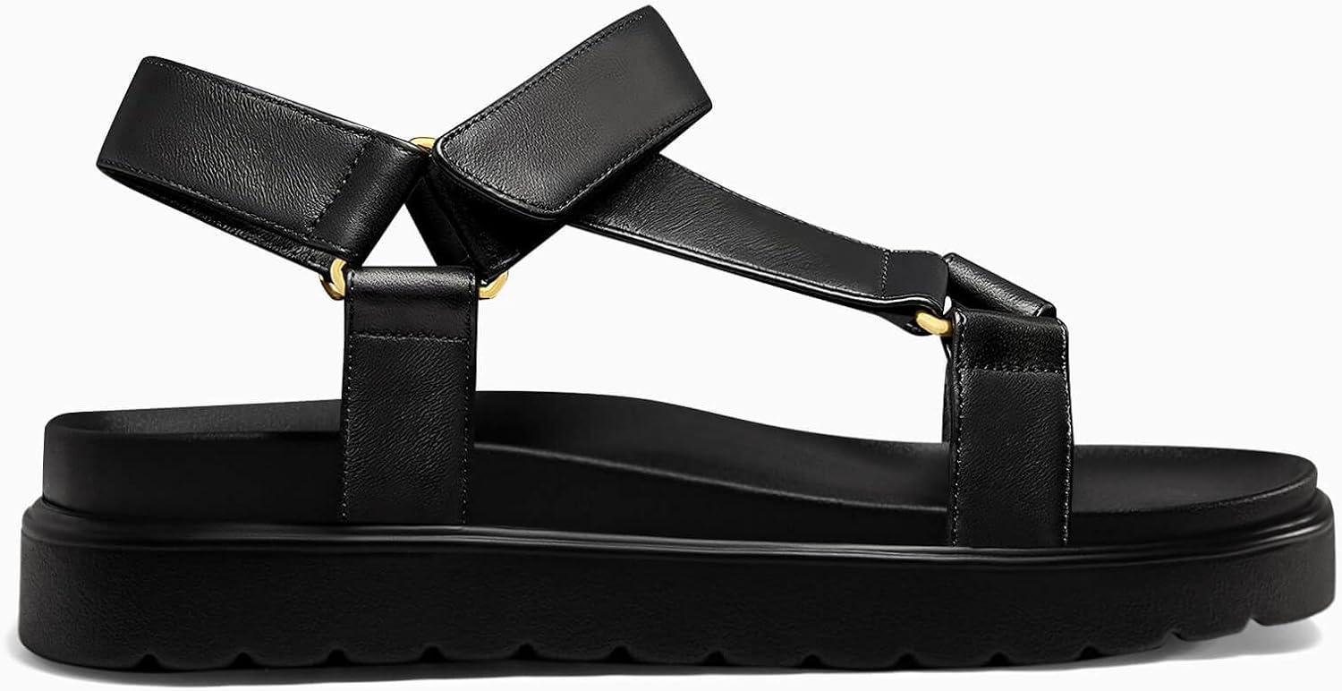 image:imageCoutgo Womens Platform Sandals Comfortable Open Toe Adjustable Strap Summer Vacation ShoesBlack