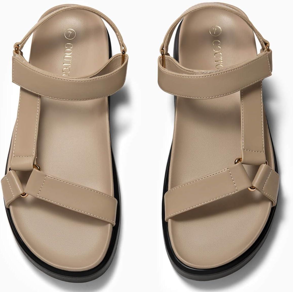 image:imageCoutgo Womens Platform Sandals Comfortable Open Toe Adjustable Strap Summer Vacation ShoesDark Khaki