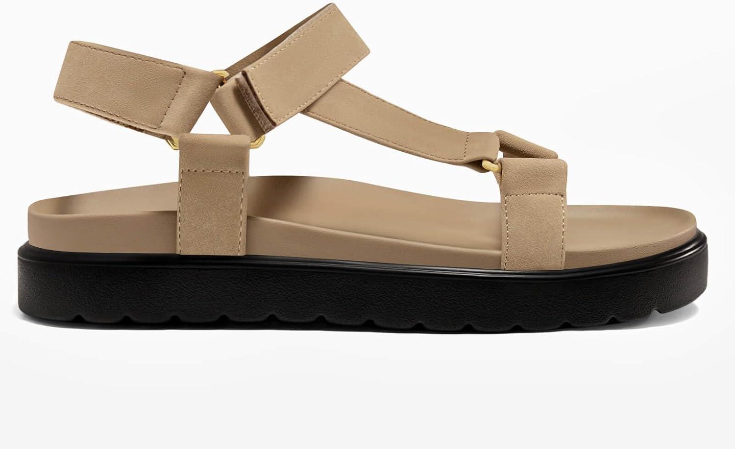 image:imageCoutgo Womens Platform Sandals Comfortable Open Toe Adjustable Strap Summer Vacation ShoesKhaki