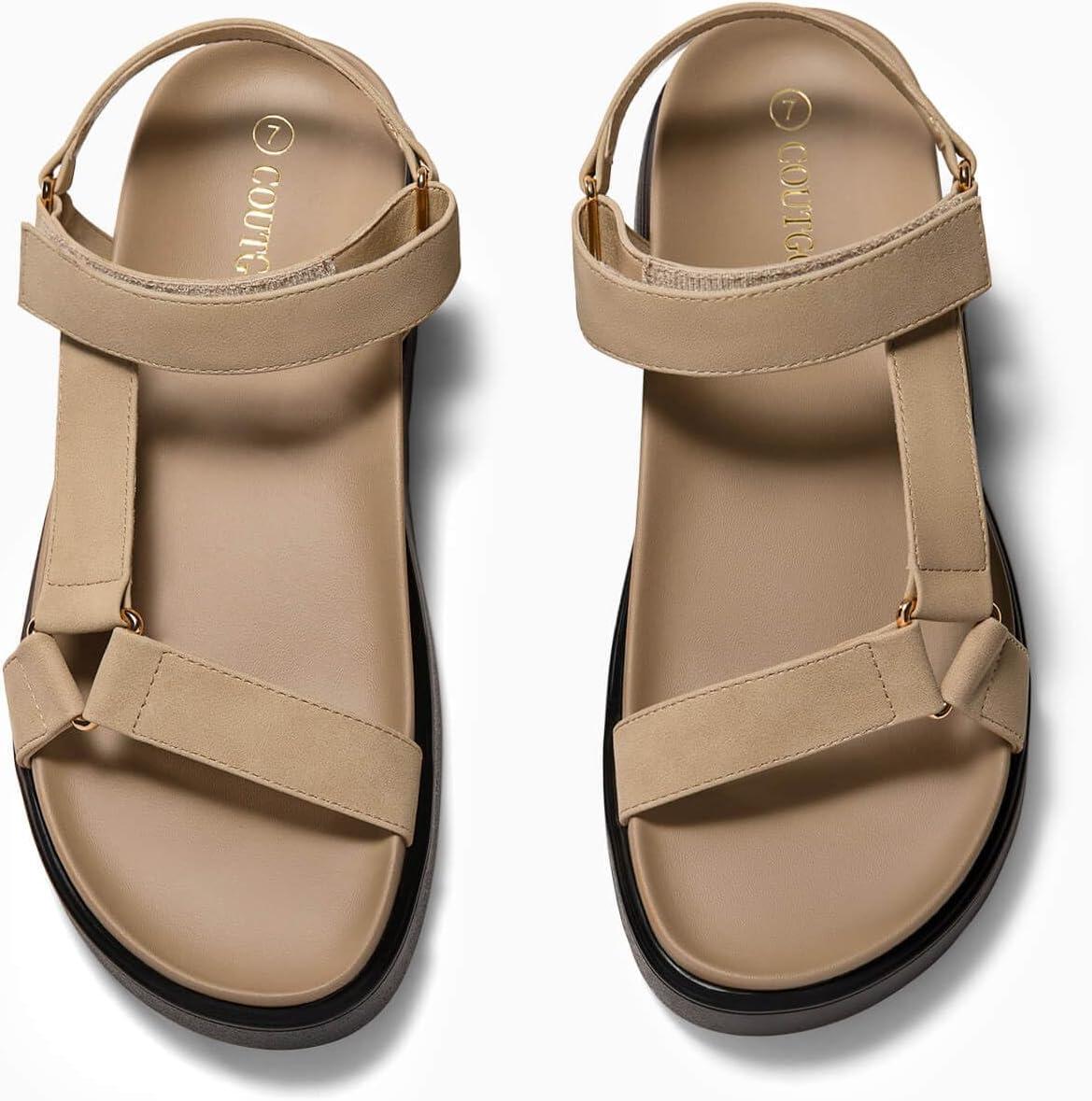 image:imageCoutgo Womens Platform Sandals Comfortable Open Toe Adjustable Strap Summer Vacation ShoesKhaki