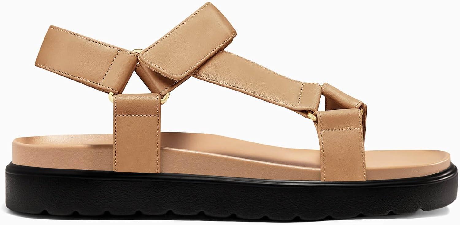 image:imageCoutgo Womens Platform Sandals Comfortable Open Toe Adjustable Strap Summer Vacation ShoesLight Brown