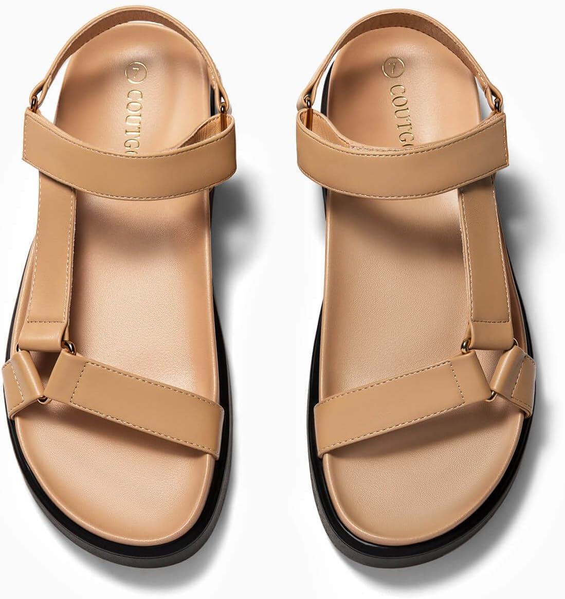 image:imageCoutgo Womens Platform Sandals Comfortable Open Toe Adjustable Strap Summer Vacation ShoesLight Brown