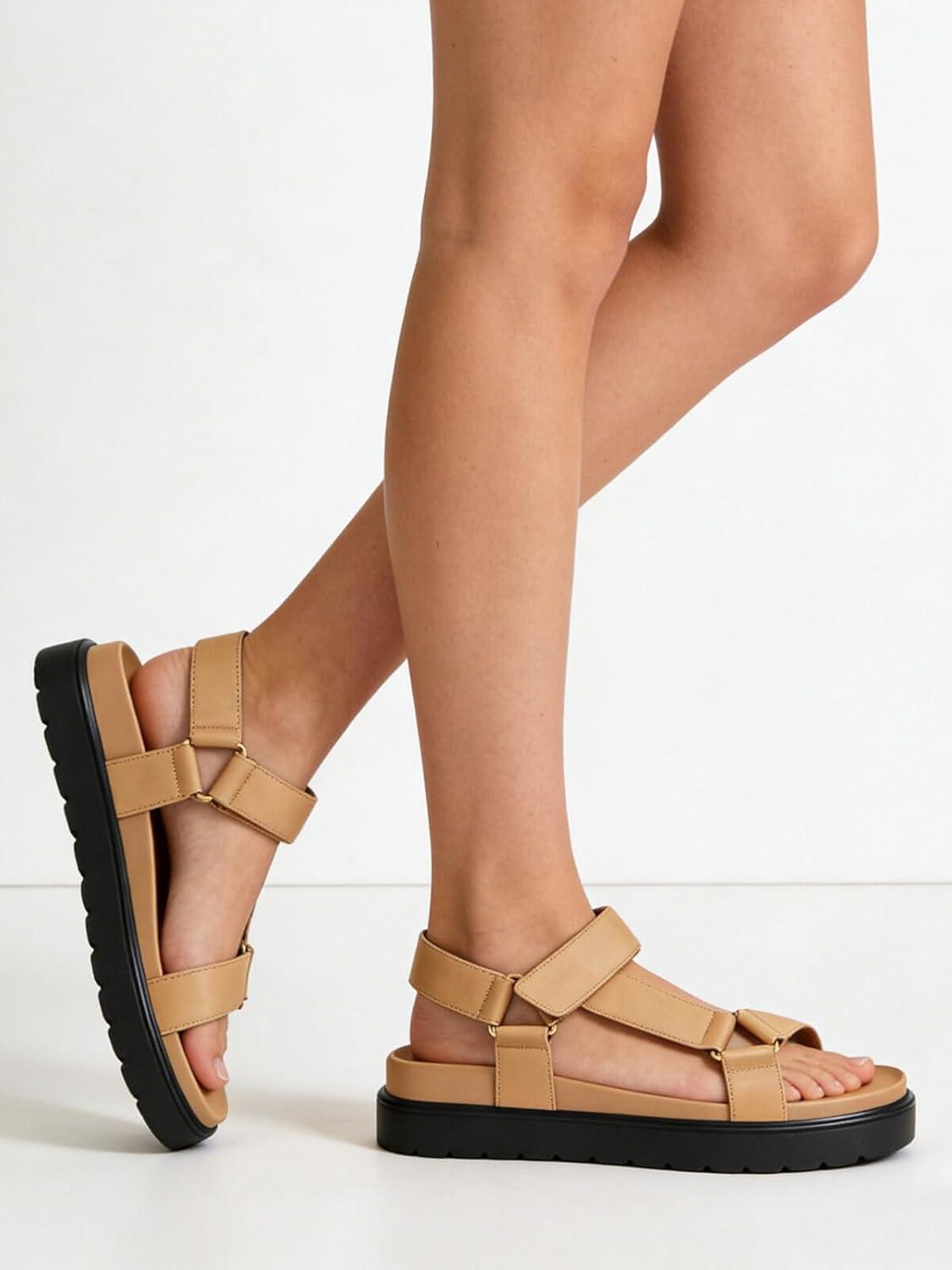 image:imageCoutgo Womens Platform Sandals Comfortable Open Toe Adjustable Strap Summer Vacation ShoesLight Brown