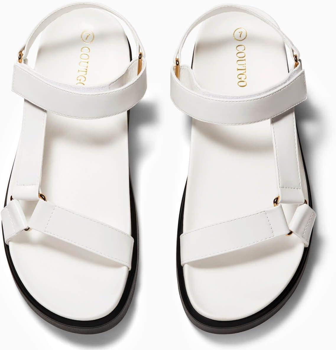 image:imageCoutgo Womens Platform Sandals Comfortable Open Toe Adjustable Strap Summer Vacation ShoesWhite