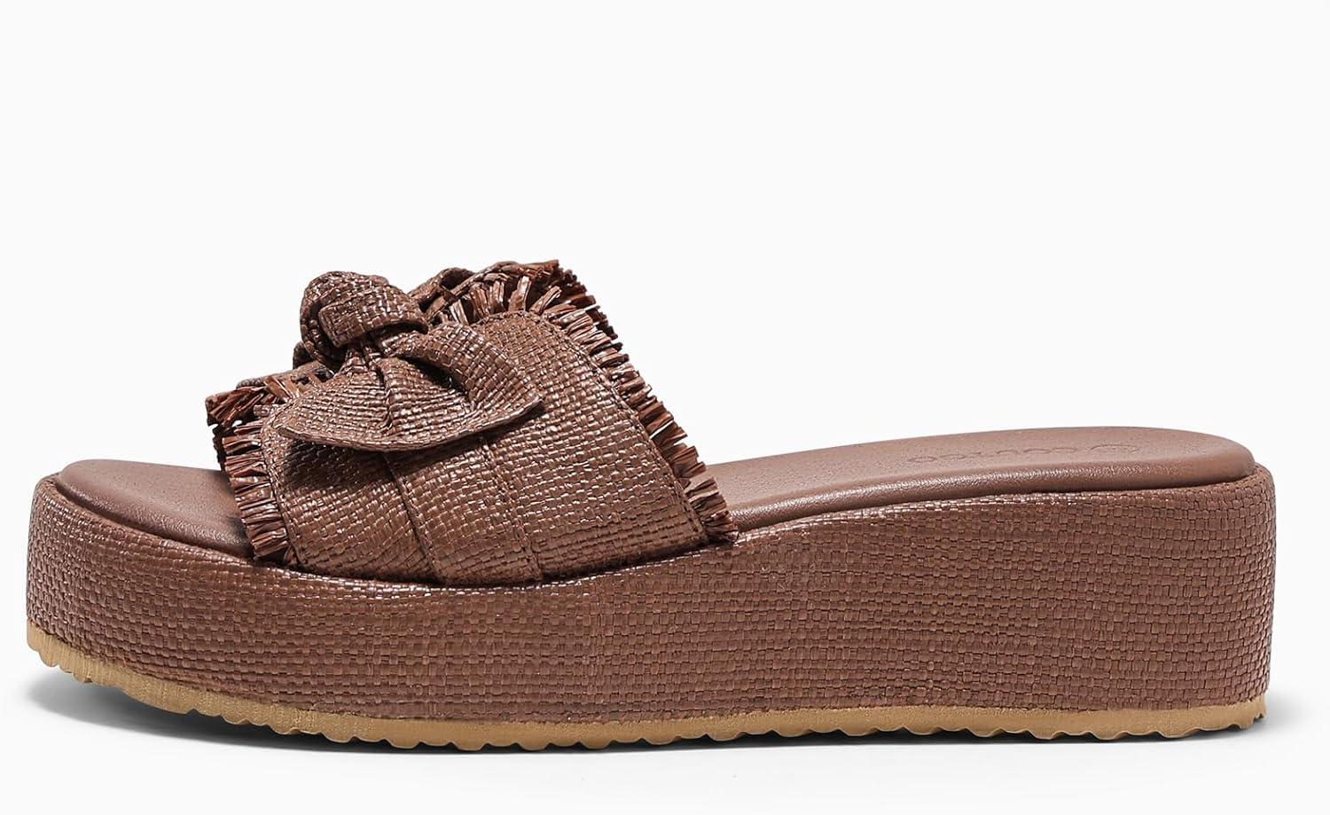image:imageCoutgo Womens Platform Wedge Sandals Bow Open Toe Slide Sandals Straw Slip On Summer Beach ShoesBrown