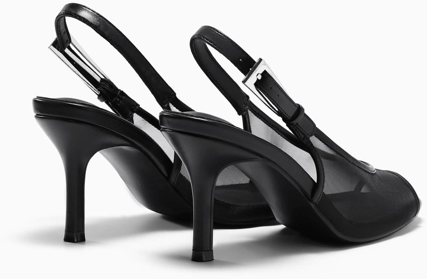 image:imageCoutgo Womens Slingback High Heels Open Peep Toe Mesh Sandals Buckle Wedding Party Dress ShoesBlack