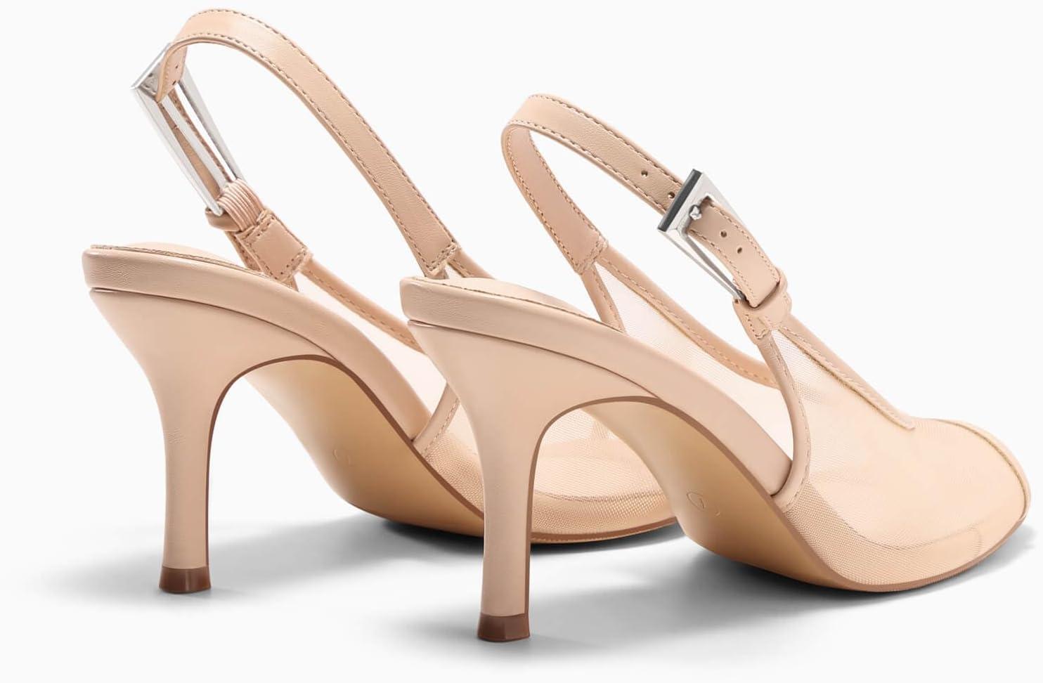 image:imageCoutgo Womens Slingback High Heels Open Peep Toe Mesh Sandals Buckle Wedding Party Dress ShoesKhaki