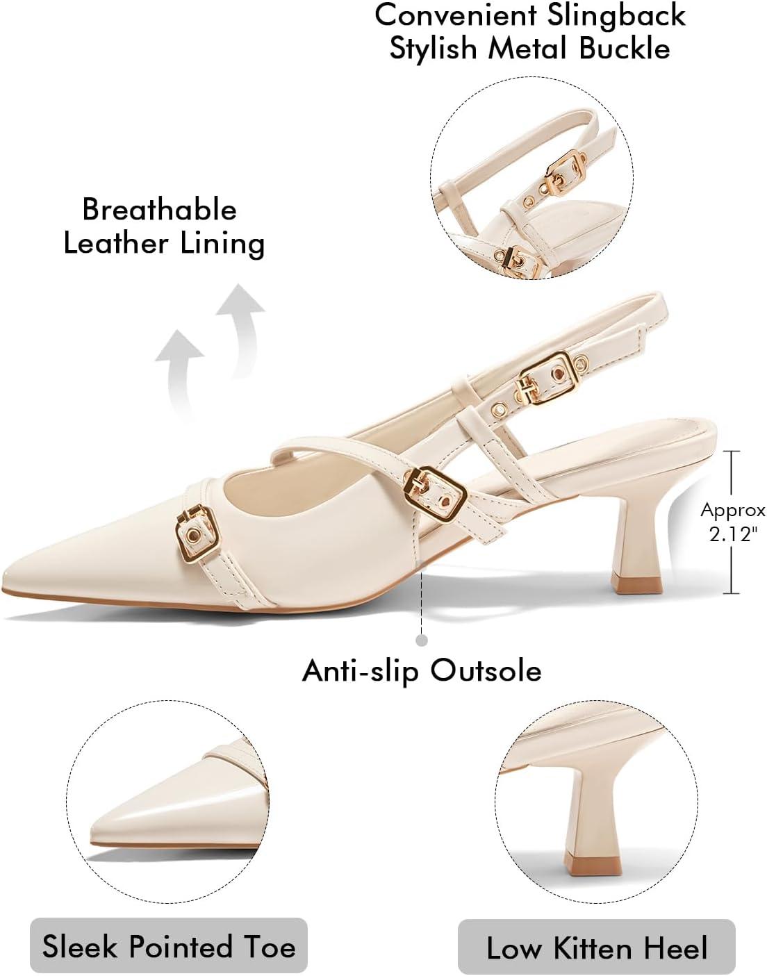 image:imageCoutgo Womens Slingback Kitten Heel Pointed Toe PumpsBeige