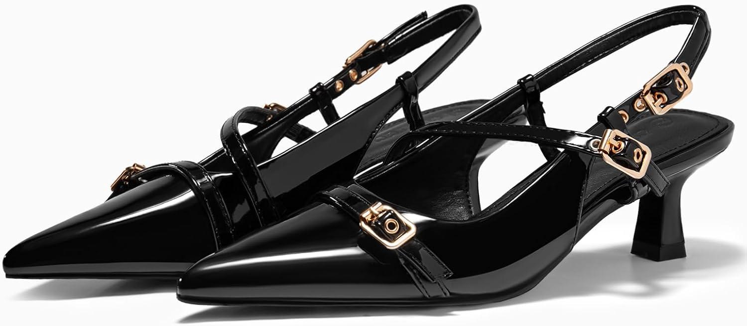 image:imageCoutgo Womens Slingback Kitten Heel Pointed Toe PumpsBlack