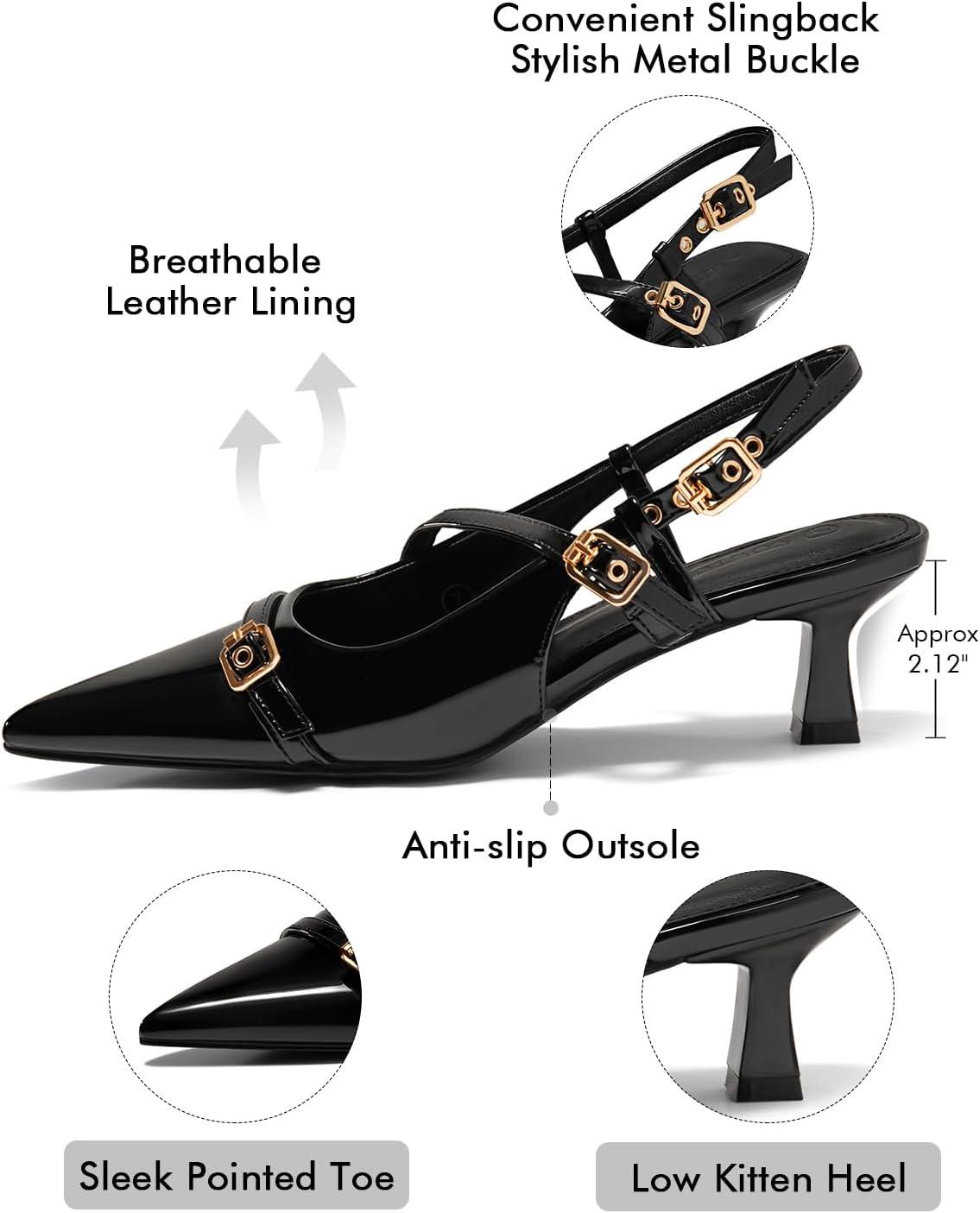 image:imageCoutgo Womens Slingback Kitten Heel Pointed Toe PumpsBlack