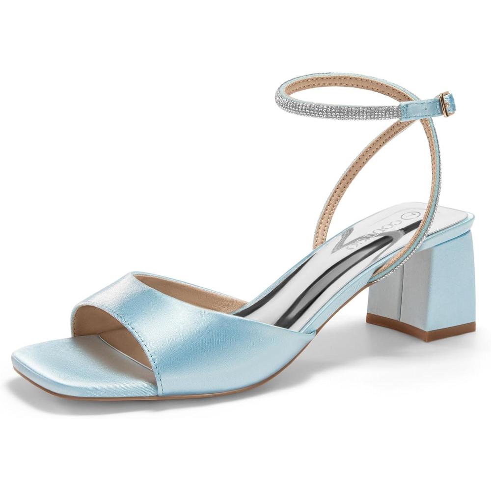 image:imageCoutgo Womens Chunky Low Heels Square Toe SandalsBlue