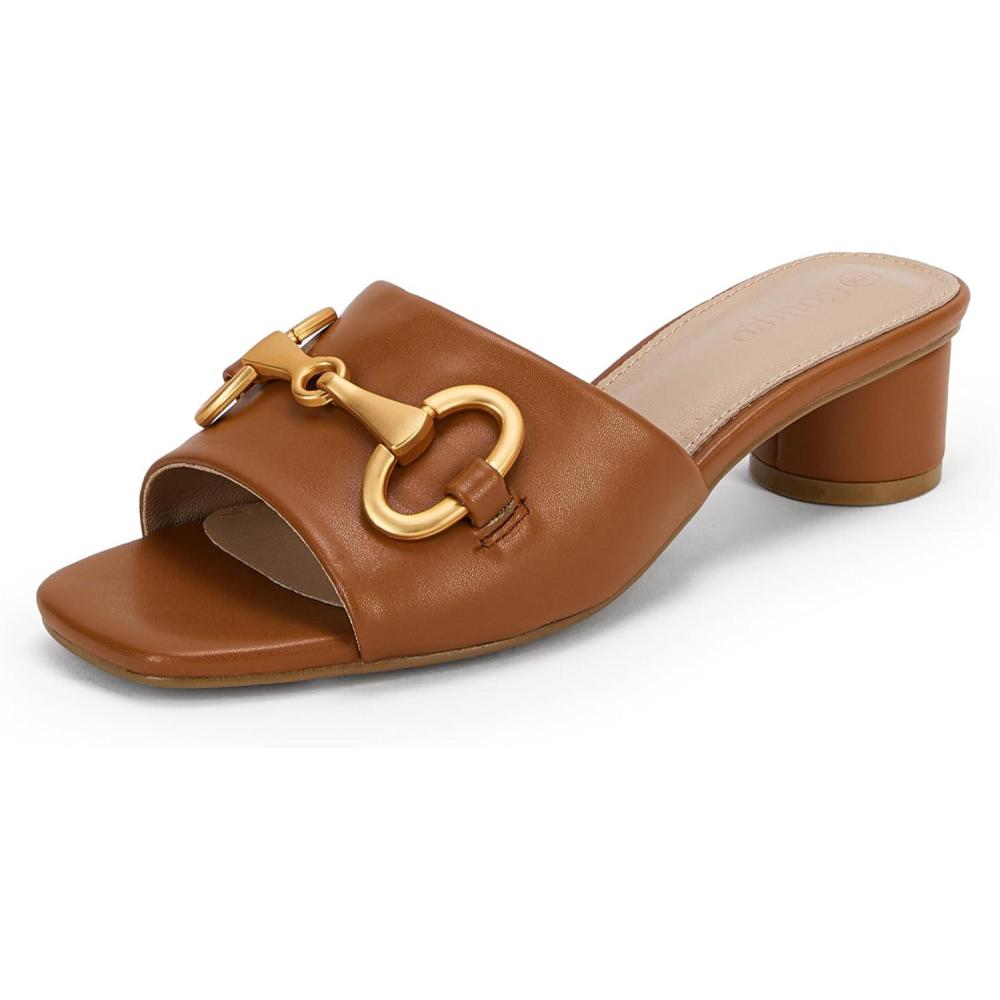 image:imageCoutgo Womens Low Square Open Toe Kitten Heel Chain Slide SandalsBrown