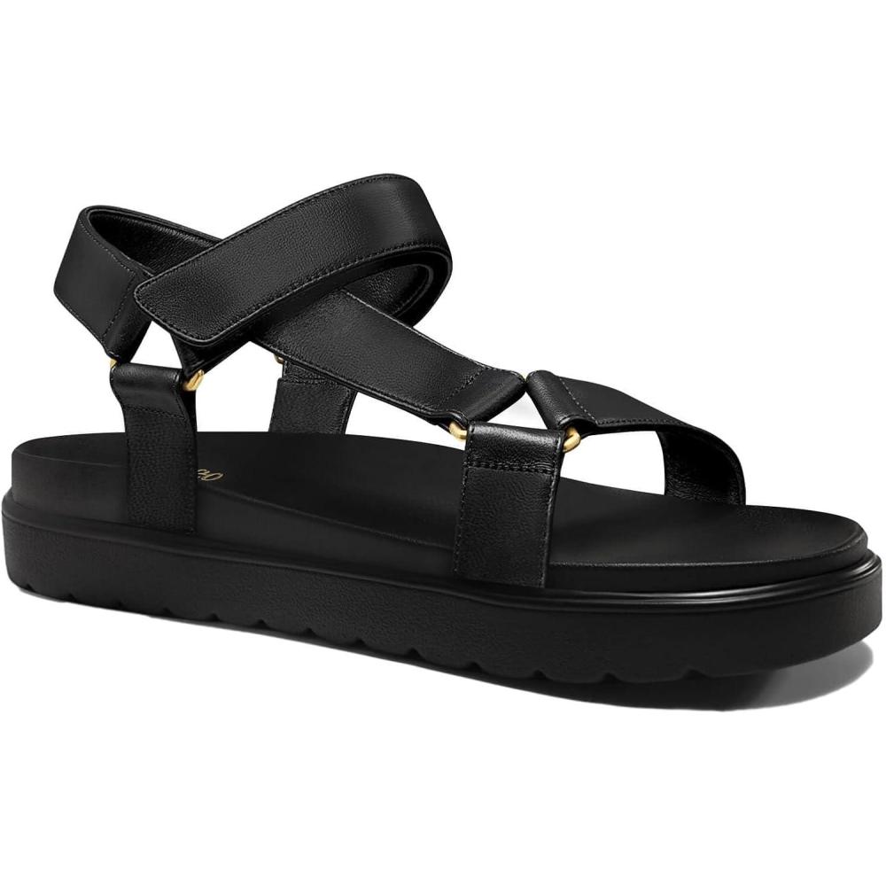 image:imageCoutgo Womens Platform Sandals Comfortable Open Toe Adjustable Strap Summer Vacation ShoesBlack