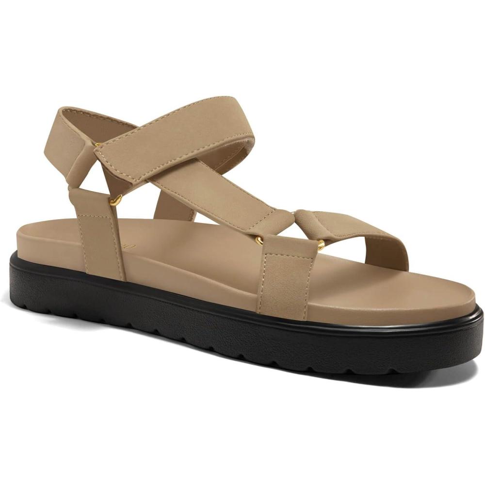 image:imageCoutgo Womens Platform Sandals Comfortable Open Toe Adjustable Strap Summer Vacation ShoesKhaki