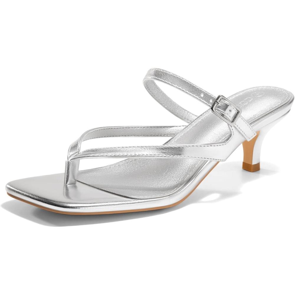 image:imageCoutgo Womens Square Open Toe Low Heel SandalsSilver