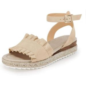 Coutgo Girls Espadrille Platform Sandals Ruffle Open Toe Ankle Buckle Strap Wedge Casual Summer Shoes for Kids Toddlers(Nude)