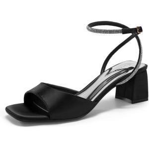 Coutgo Women’s Chunky Low Heels Square Toe Sandals(Black)