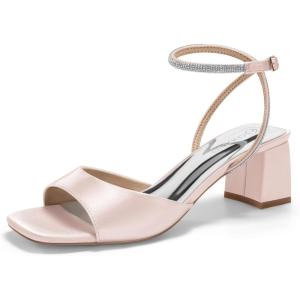Coutgo Women’s Chunky Low Heels Square Toe Sandals(Pink)