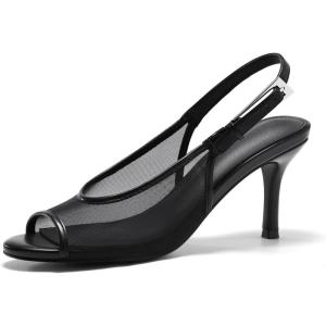 Coutgo Womens Slingback High Heels Open Peep Toe Mesh Sandals Buckle Wedding Party Dress Shoes(Black)