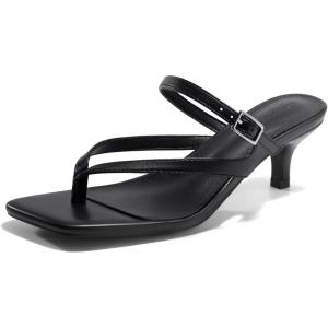 Coutgo Women’s Square Open Toe Low Heel Sandals(Black)