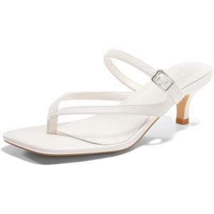 Coutgo Women’s Square Open Toe Low Heel Sandals(White)