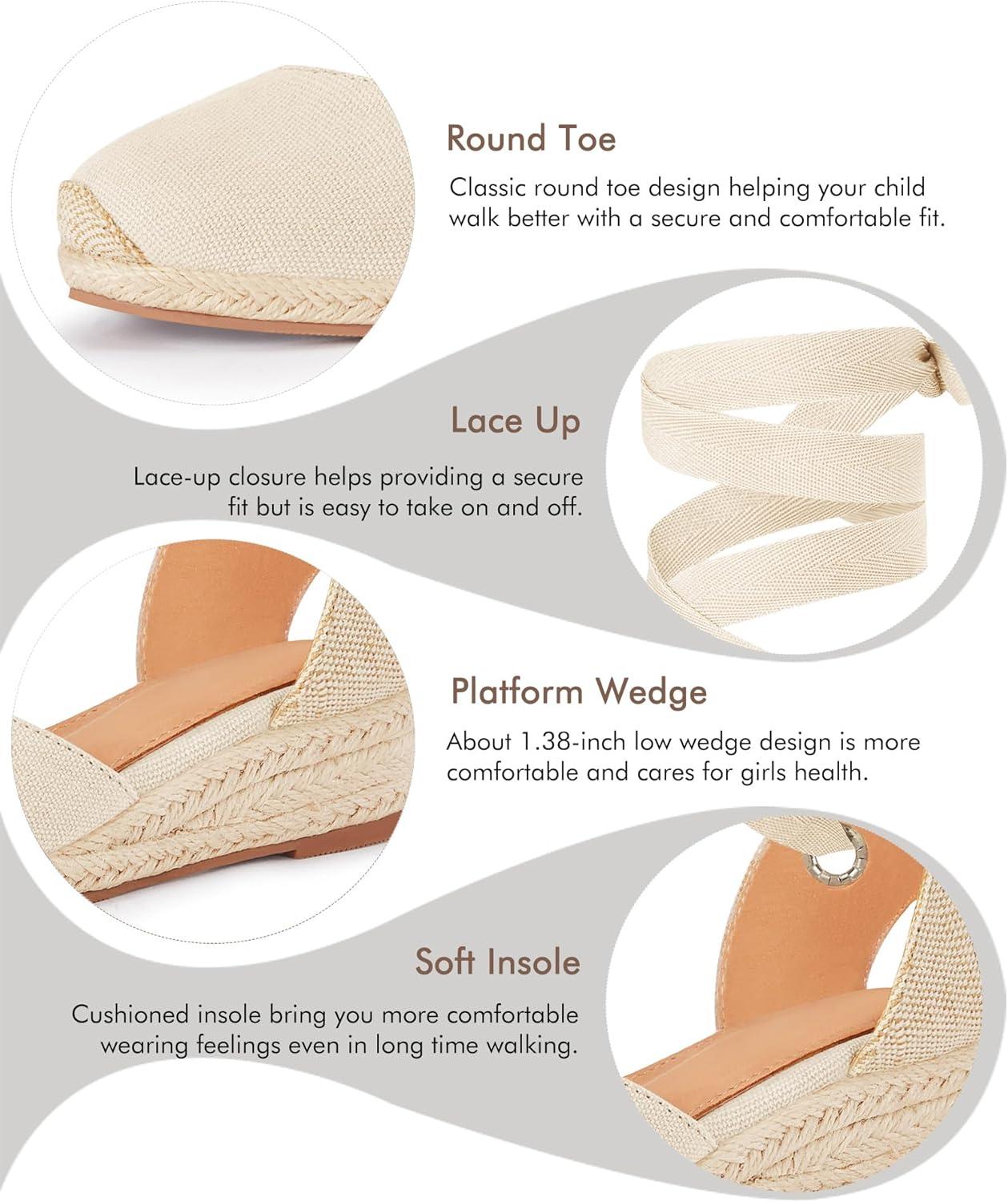 image:imageCoutgo Girls Espadrille Platform Wedge Sandals Closed Toe Lace Up Ankle Strap Summer Shoes Toddler Little Big KidNude