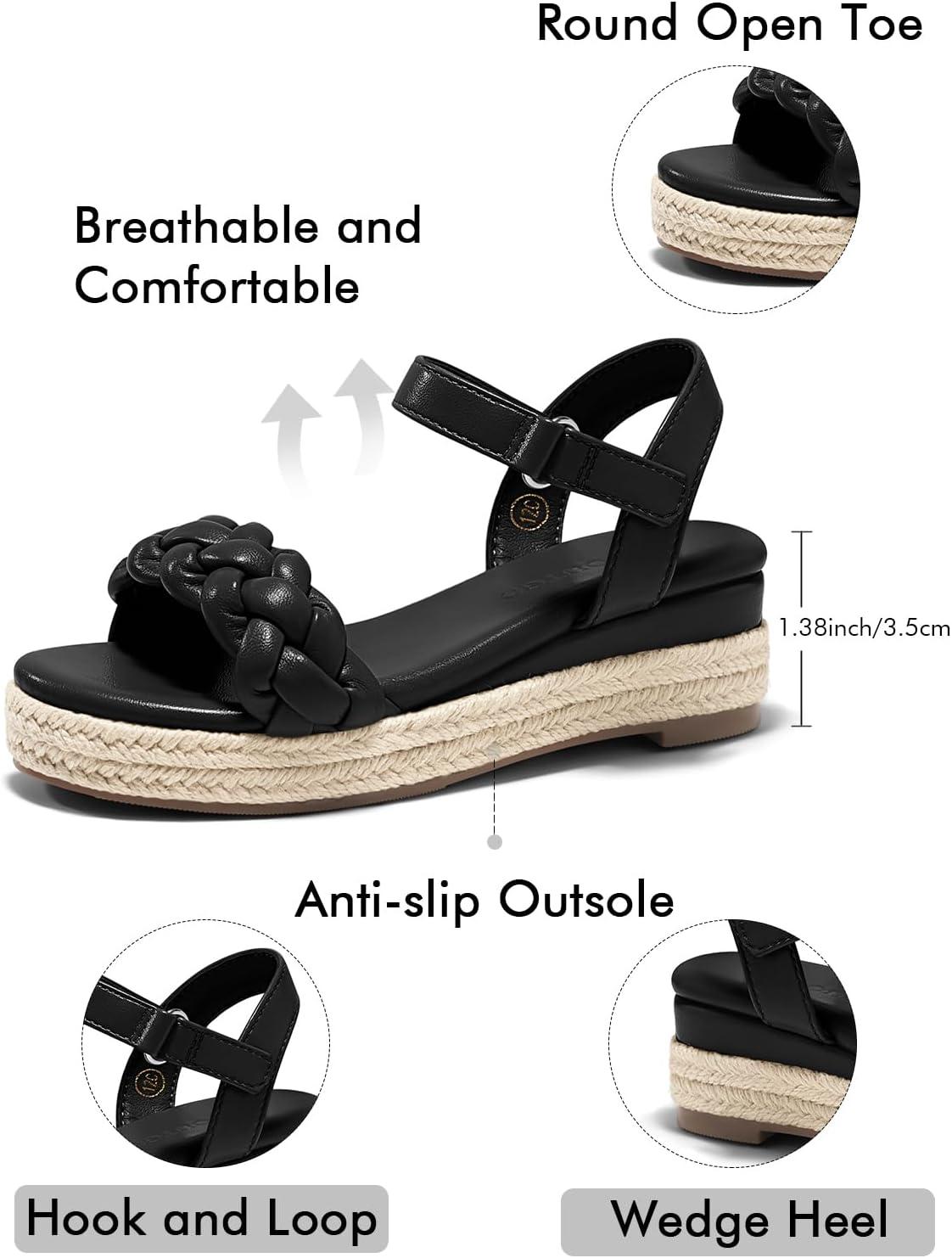 image:imageCoutgo Girls Platform Sandals Espadrille Braid Open Toe Ankle Strap Wedge Sandals Summer Dress Shoes for ToddlerLittleBig KidsBlack
