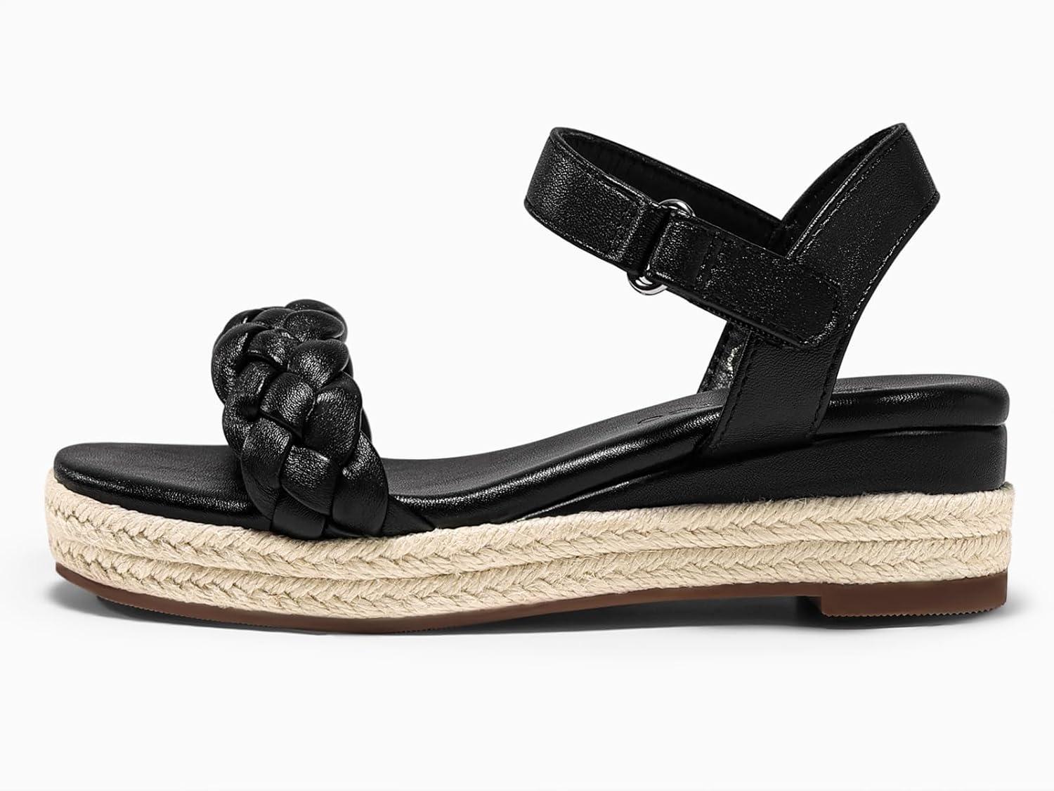 image:imageCoutgo Girls Platform Sandals Espadrille Braid Open Toe Ankle Strap Wedge Sandals Summer Dress Shoes for ToddlerLittleBig KidsBlack