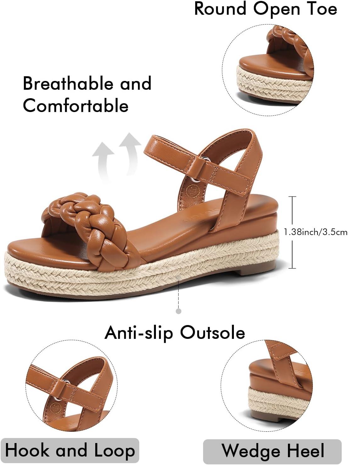 image:imageCoutgo Girls Platform Sandals Espadrille Braid Open Toe Ankle Strap Wedge Sandals Summer Dress Shoes for ToddlerLittleBig KidsBrown