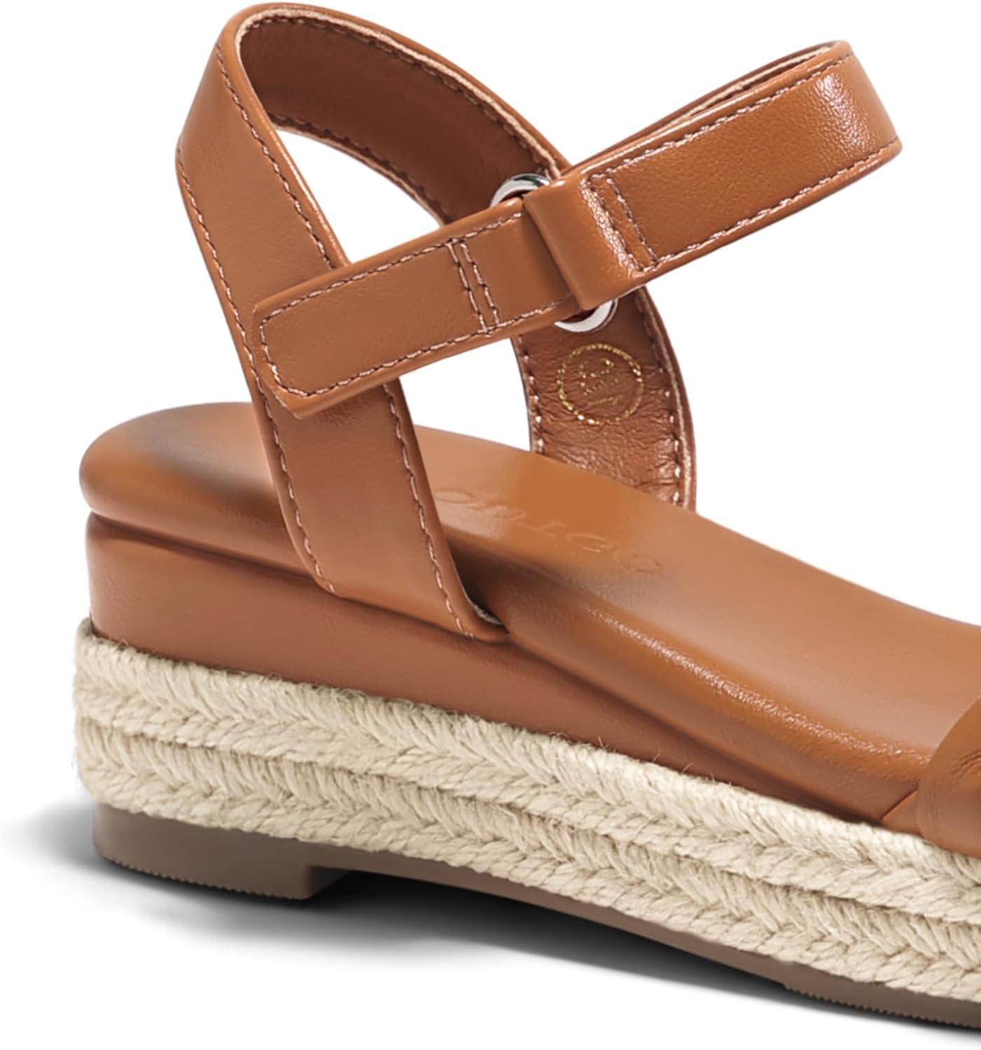 image:imageCoutgo Girls Platform Sandals Espadrille Braid Open Toe Ankle Strap Wedge Sandals Summer Dress Shoes for ToddlerLittleBig KidsBrown