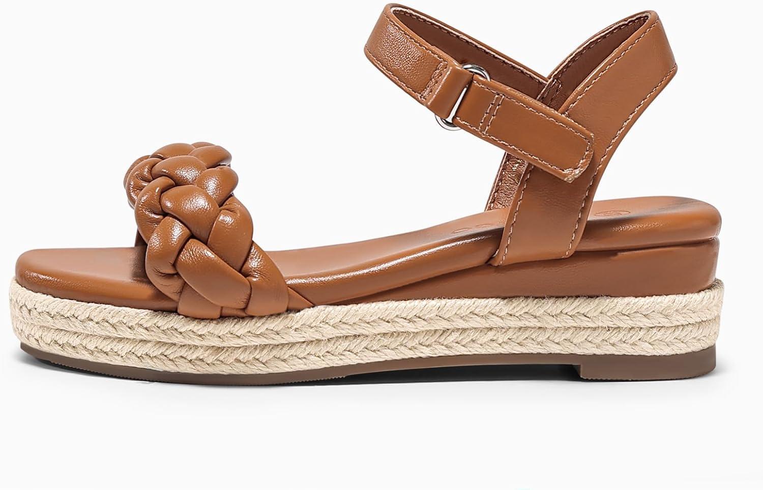 image:imageCoutgo Girls Platform Sandals Espadrille Braid Open Toe Ankle Strap Wedge Sandals Summer Dress Shoes for ToddlerLittleBig KidsBrown