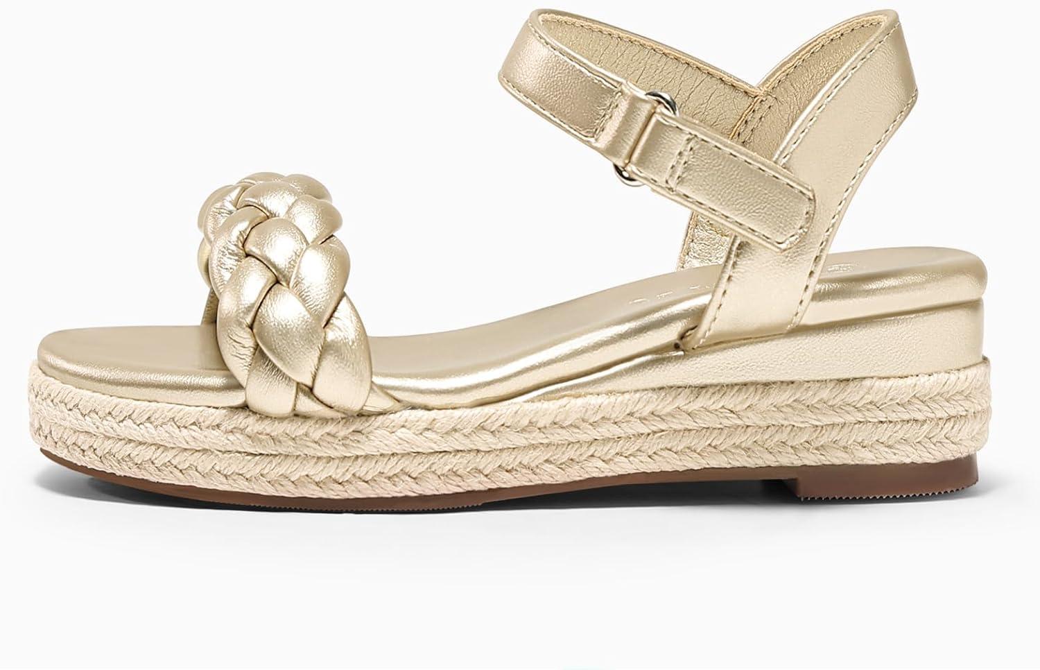 image:imageCoutgo Girls Platform Sandals Espadrille Braid Open Toe Ankle Strap Wedge Sandals Summer Dress Shoes for ToddlerLittleBig KidsGold