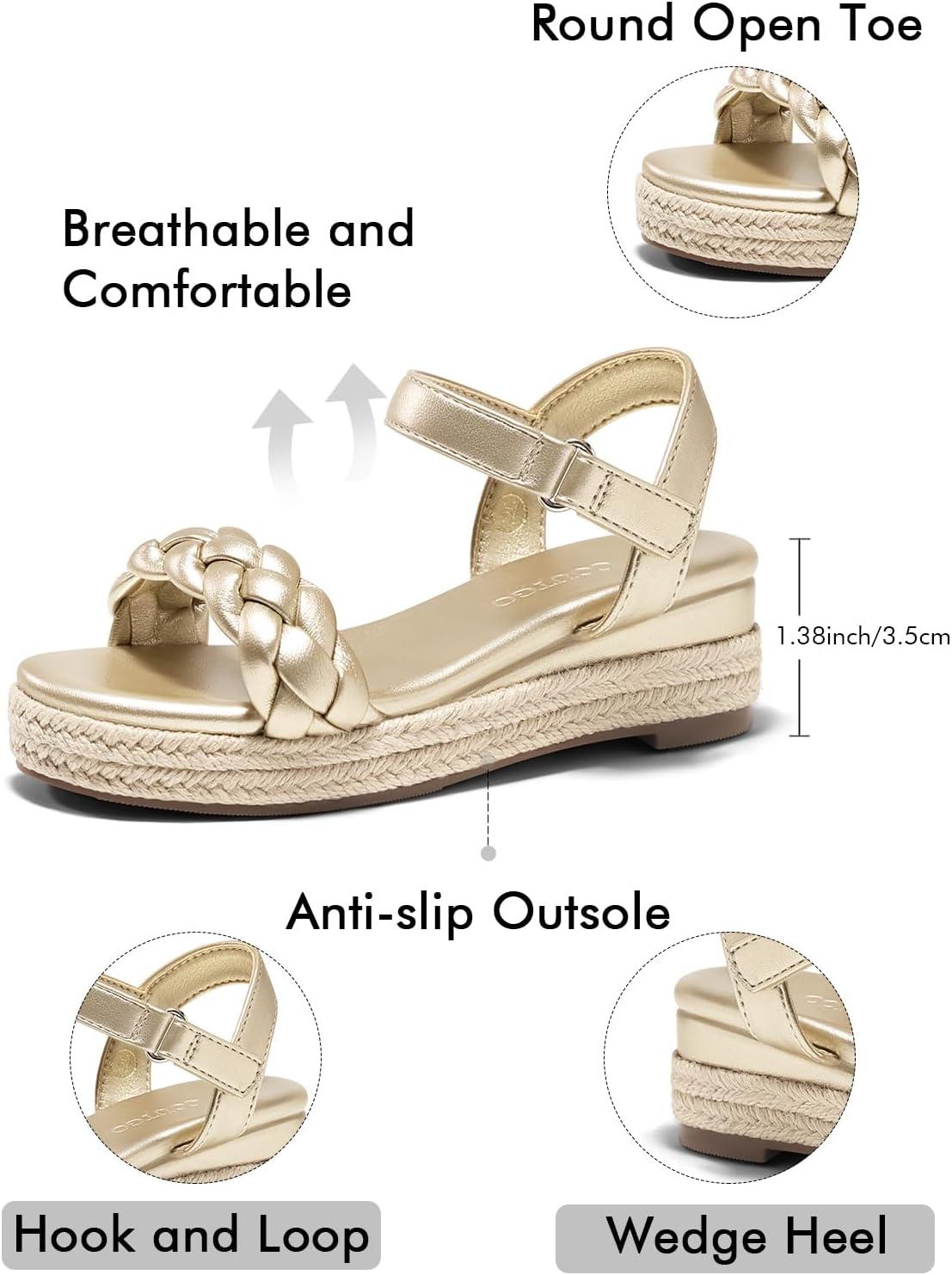 image:imageCoutgo Girls Platform Sandals Espadrille Braid Open Toe Ankle Strap Wedge Sandals Summer Dress Shoes for ToddlerLittleBig KidsGold