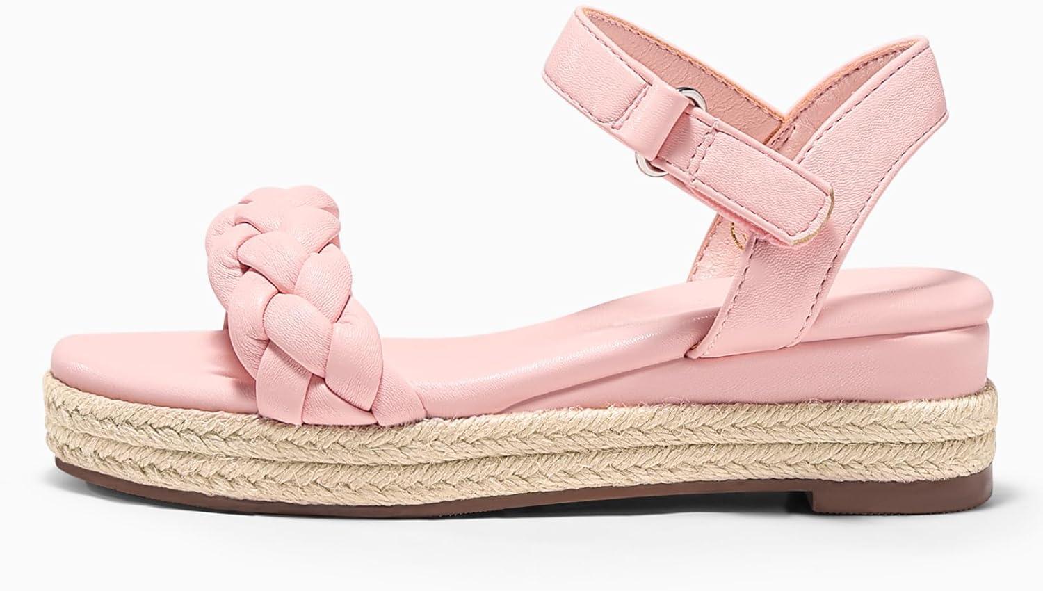 image:imageCoutgo Girls Platform Sandals Espadrille Braid Open Toe Ankle Strap Wedge Sandals Summer Dress Shoes for ToddlerLittleBig KidsPink