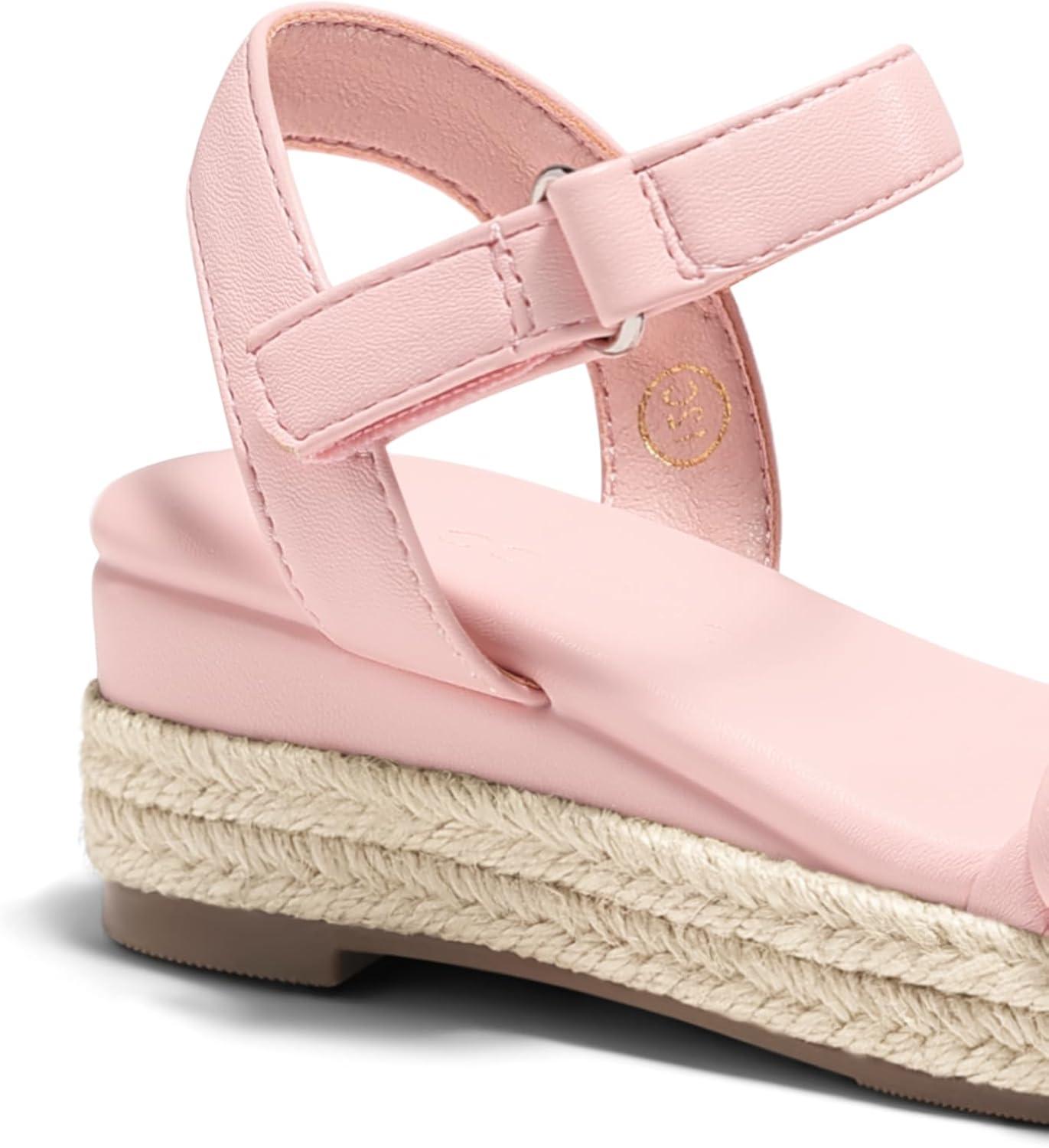 image:imageCoutgo Girls Platform Sandals Espadrille Braid Open Toe Ankle Strap Wedge Sandals Summer Dress Shoes for ToddlerLittleBig KidsPink