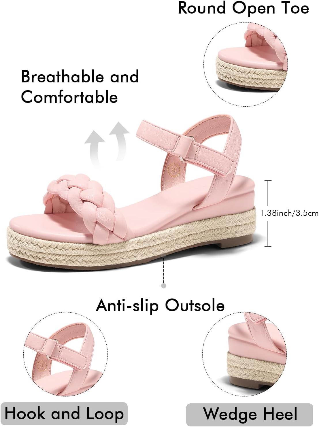 image:imageCoutgo Girls Platform Sandals Espadrille Braid Open Toe Ankle Strap Wedge Sandals Summer Dress Shoes for ToddlerLittleBig KidsPink