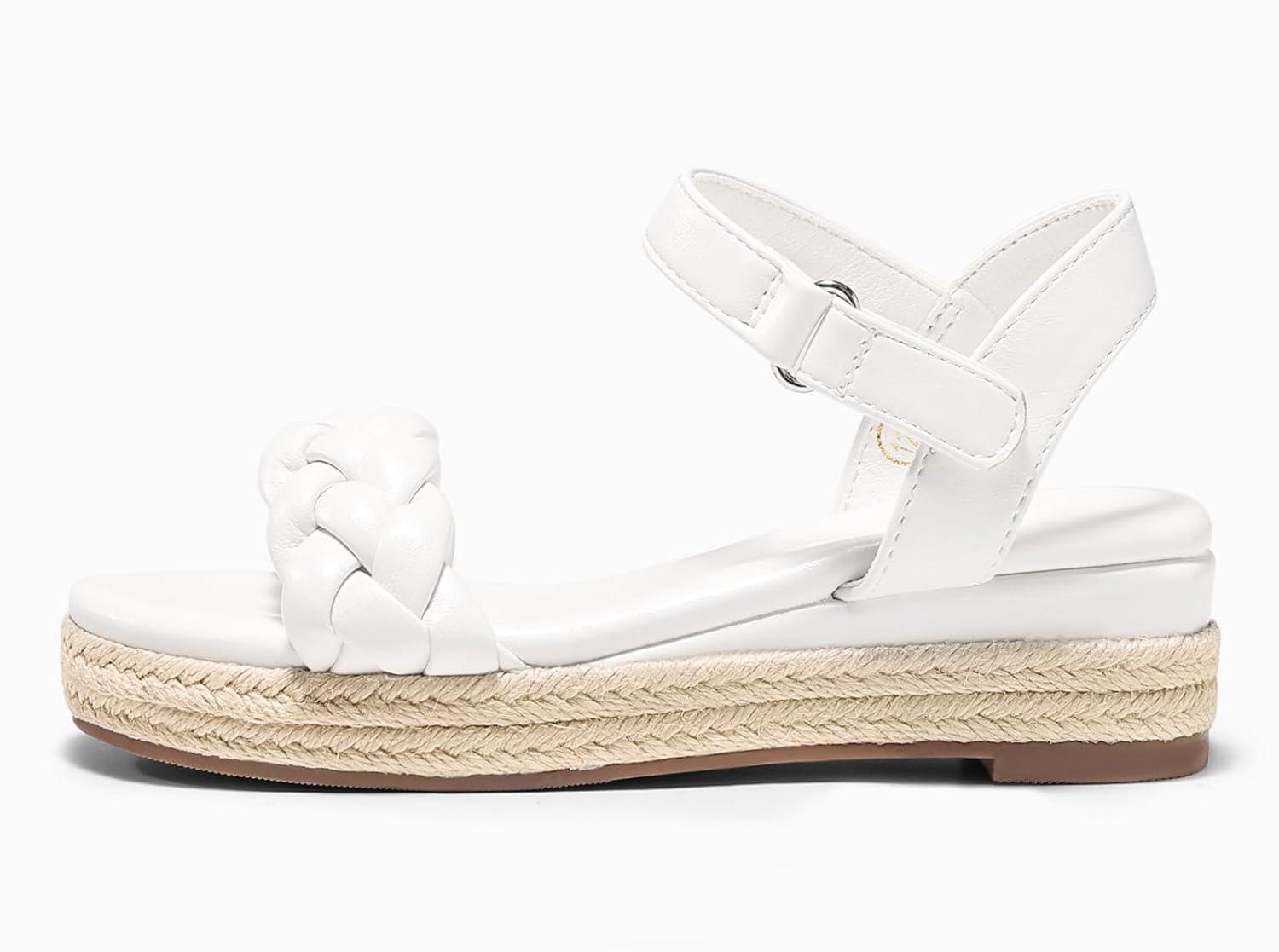 image:imageCoutgo Girls Platform Sandals Espadrille Braid Open Toe Ankle Strap Wedge Sandals Summer Dress Shoes for ToddlerLittleBig KidsWhite