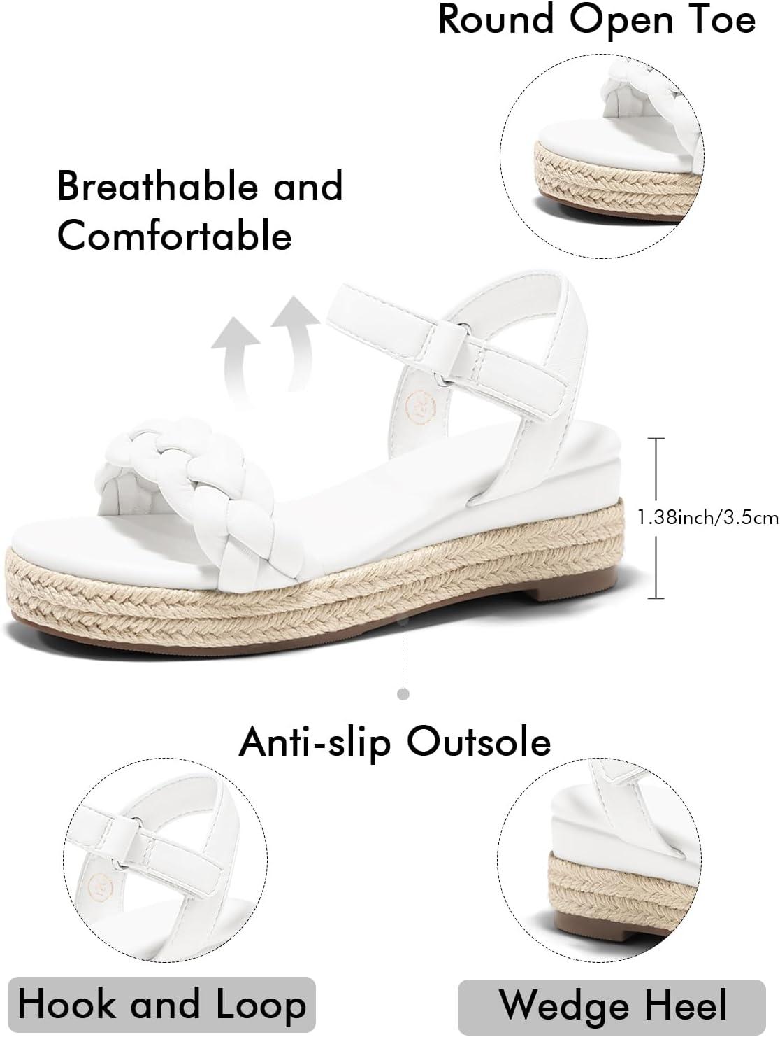image:imageCoutgo Girls Platform Sandals Espadrille Braid Open Toe Ankle Strap Wedge Sandals Summer Dress Shoes for ToddlerLittleBig KidsWhite
