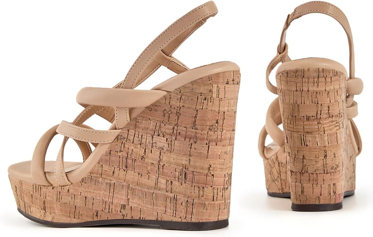 image:imageCoutgo Women Platform Wedge Sandals Cork Slingback Wedges Espadrilles Heels Summer Shoes