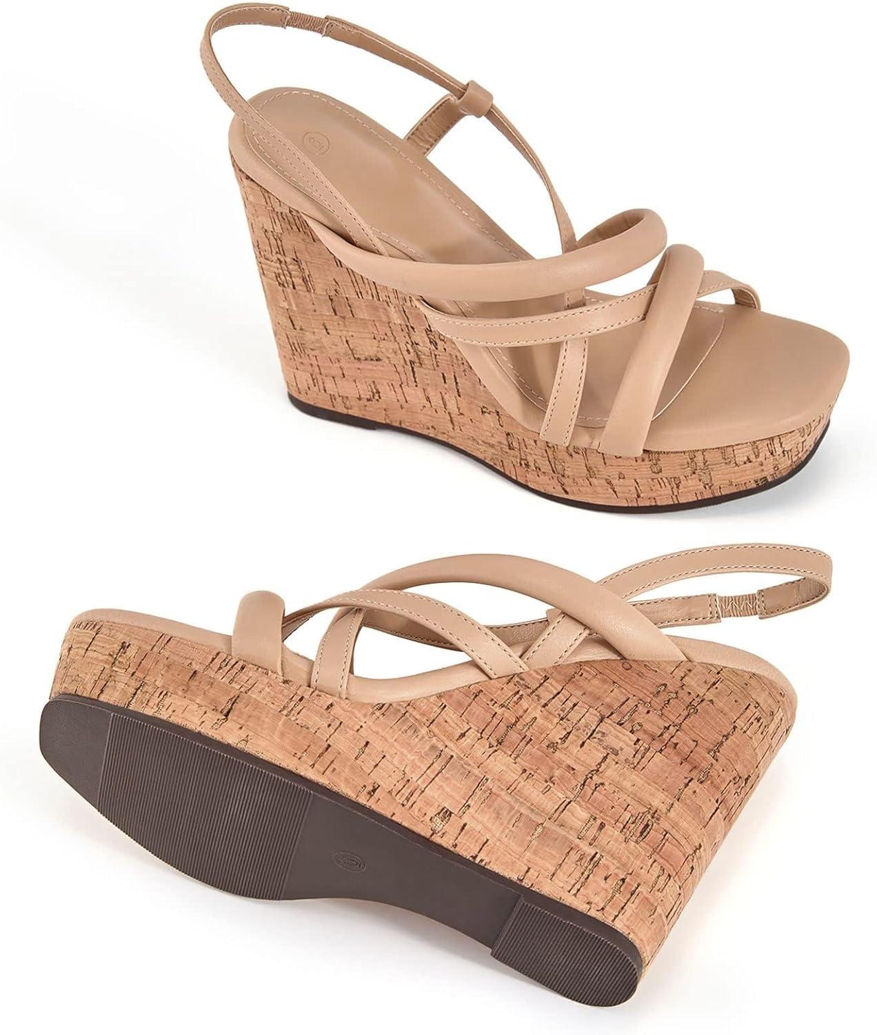 image:imageCoutgo Women Platform Wedge Sandals Cork Slingback Wedges Espadrilles Heels Summer Shoes