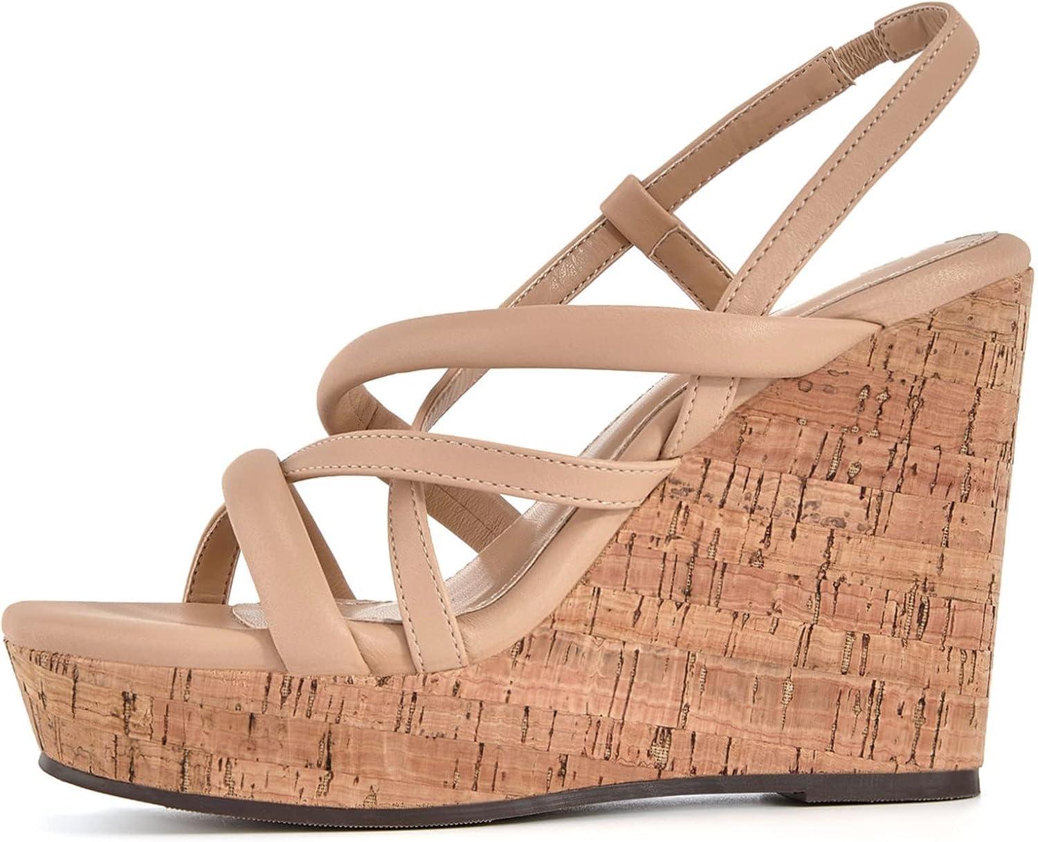 image:imageCoutgo Women Platform Wedge Sandals Cork Slingback Wedges Espadrilles Heels Summer Shoes