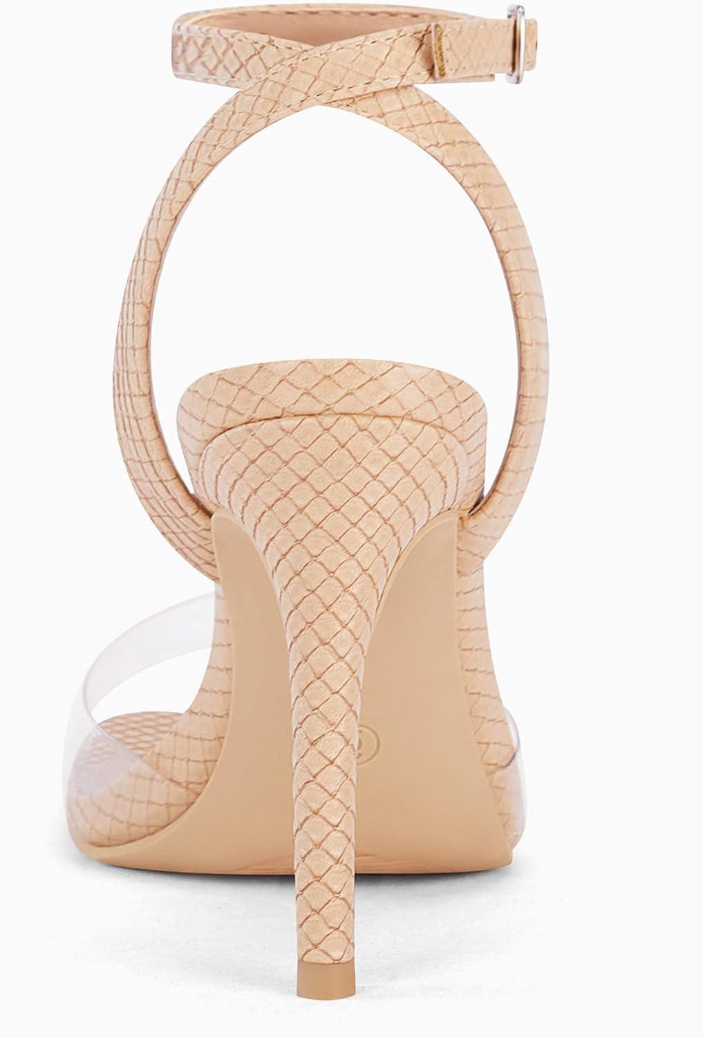 image:imageCoutgo Womens Clear Heels Sandals Square Toe Ankle Strap Sexy High Heeled Stiletto Dress ShoesApricot