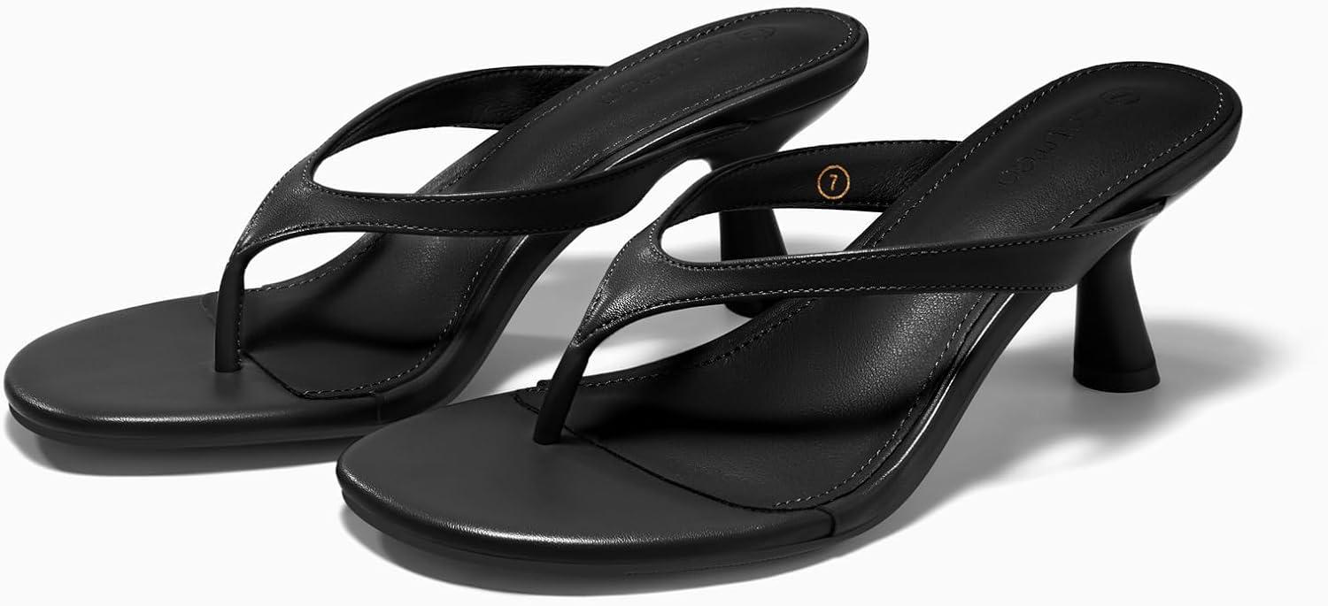 image:imageCoutgo Womens Kitten Low Heels Flip Flop Open Toe Thong Sandals Slides Slip On Summer Beach Dress ShoesBlack