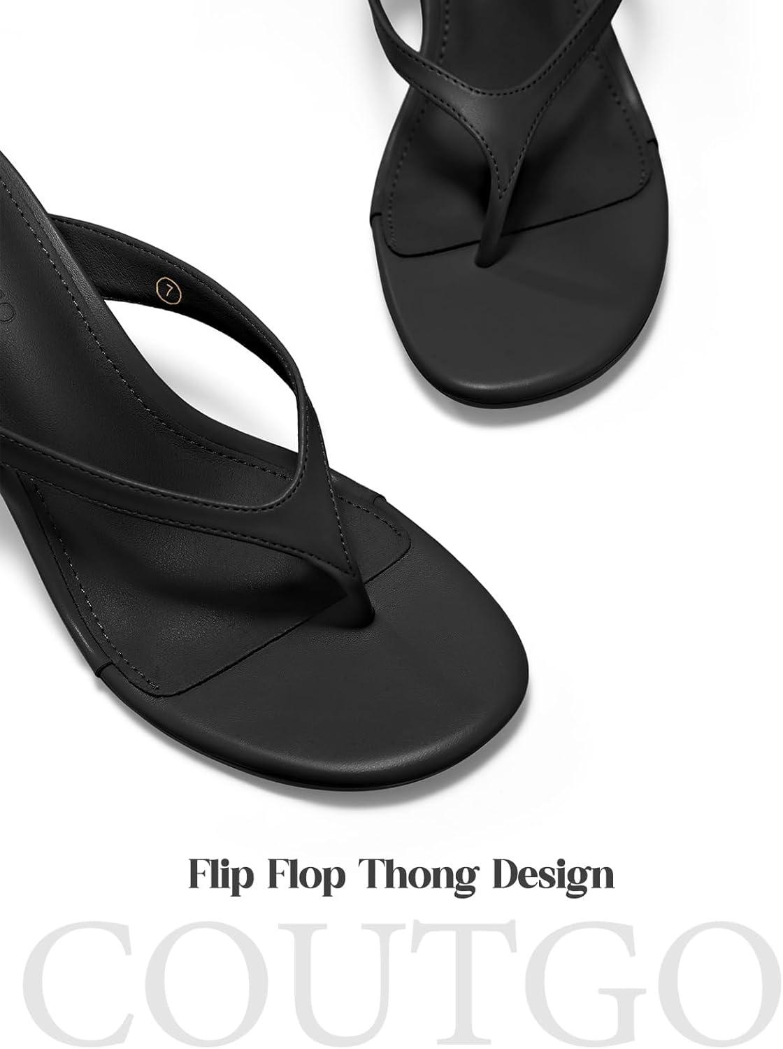 image:imageCoutgo Womens Kitten Low Heels Flip Flop Open Toe Thong Sandals Slides Slip On Summer Beach Dress ShoesBlack